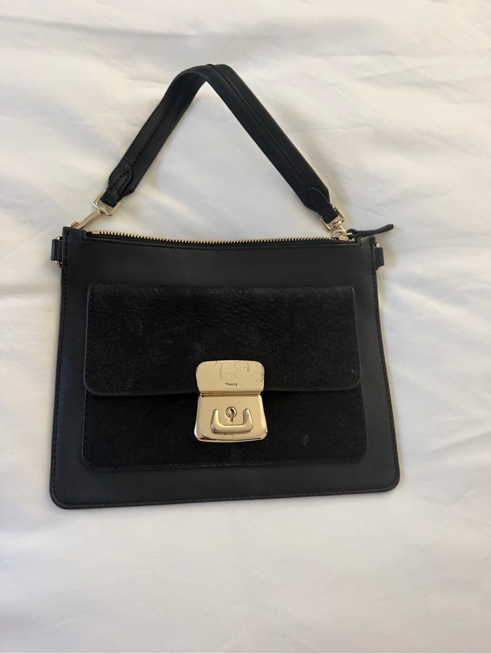 Theory Black Shoulder Bag with Gold-Tone Lock